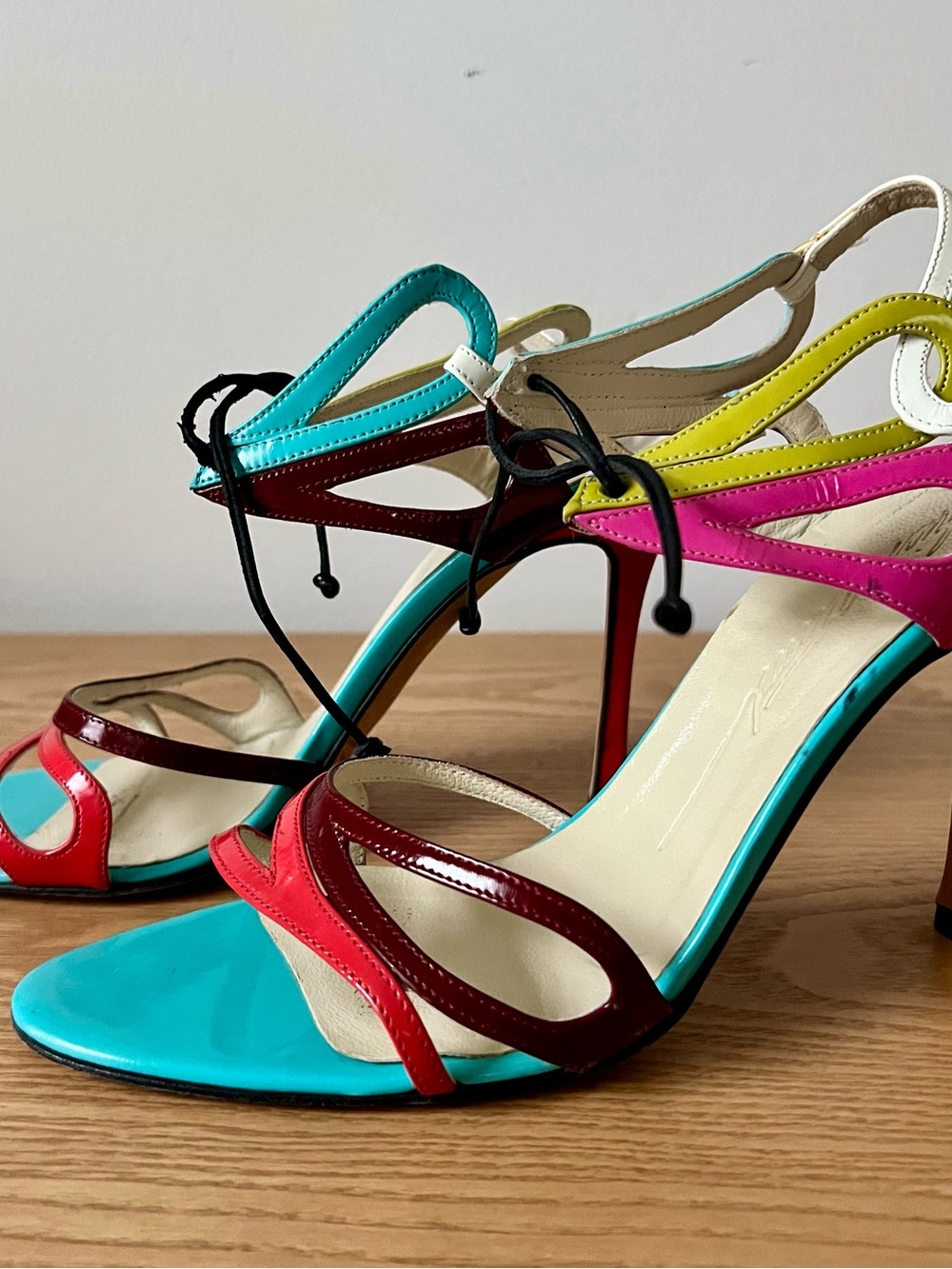 Brian Atwood Multicolor Strappy High Heels - Turquoise, Pink, Burgundy, & Red